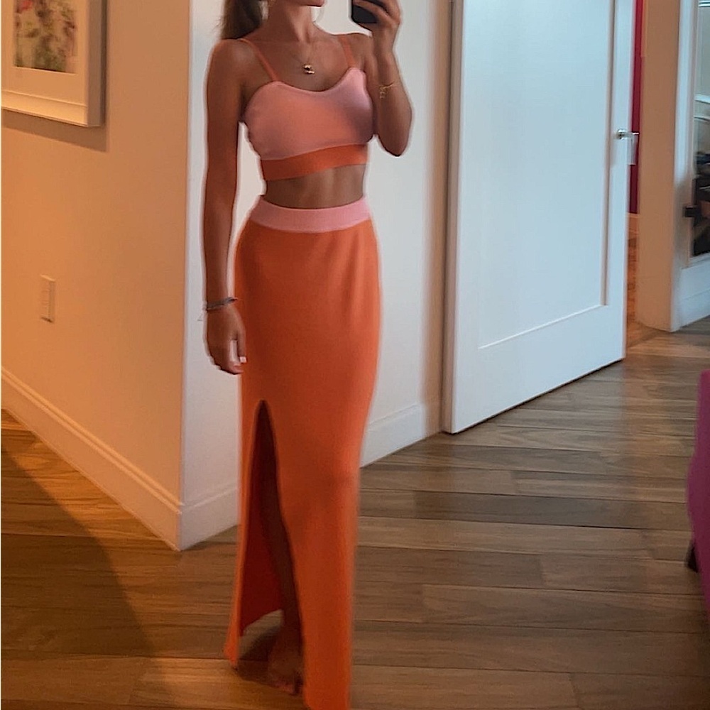 Elegant Orange and Pink Maxi Dress